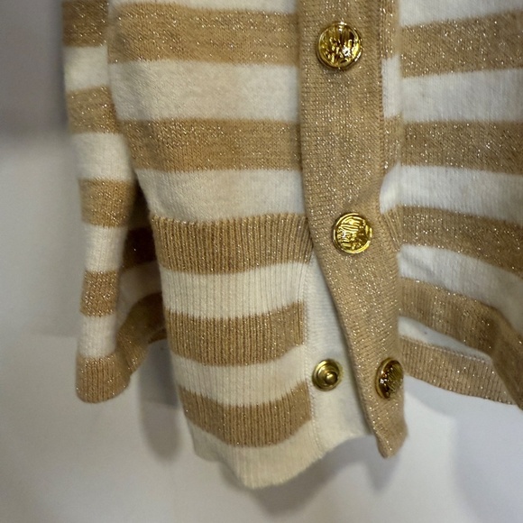 Lilly Pulitzer Metallic Gold & White Striped Sweater — Size Small - Picture 3 of 8